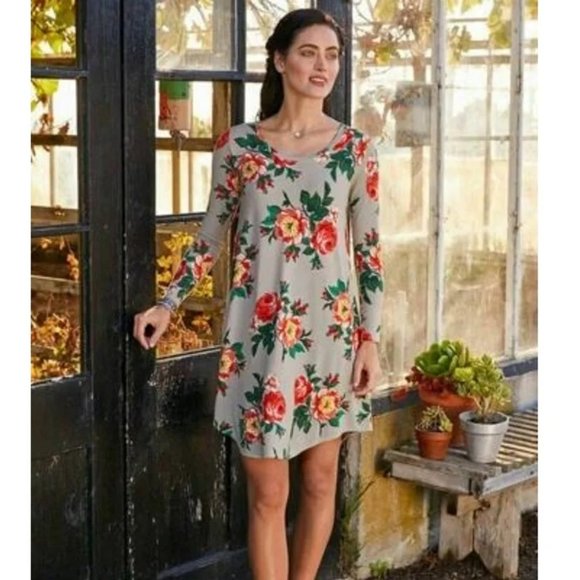 Women's NWT Matilda Jane Say I’m a Dreamer Gray Floral Long Sleeve Mini Dress XS - Picture 1 of 5